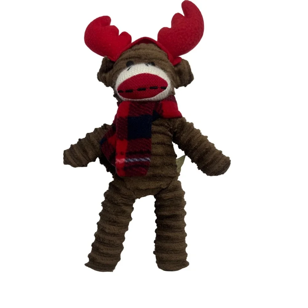 Dan Dee Sock Monkey Reindeer Plush Brown Ribbed Holiday Antlers Scarf 11